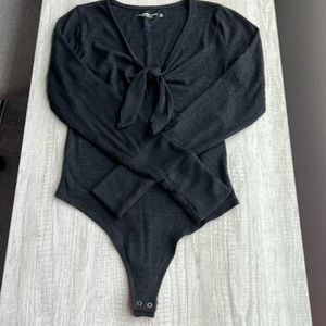 Abercrombie XS Soft A&F Cozy Tie Front Long Sleeve Bodysuit